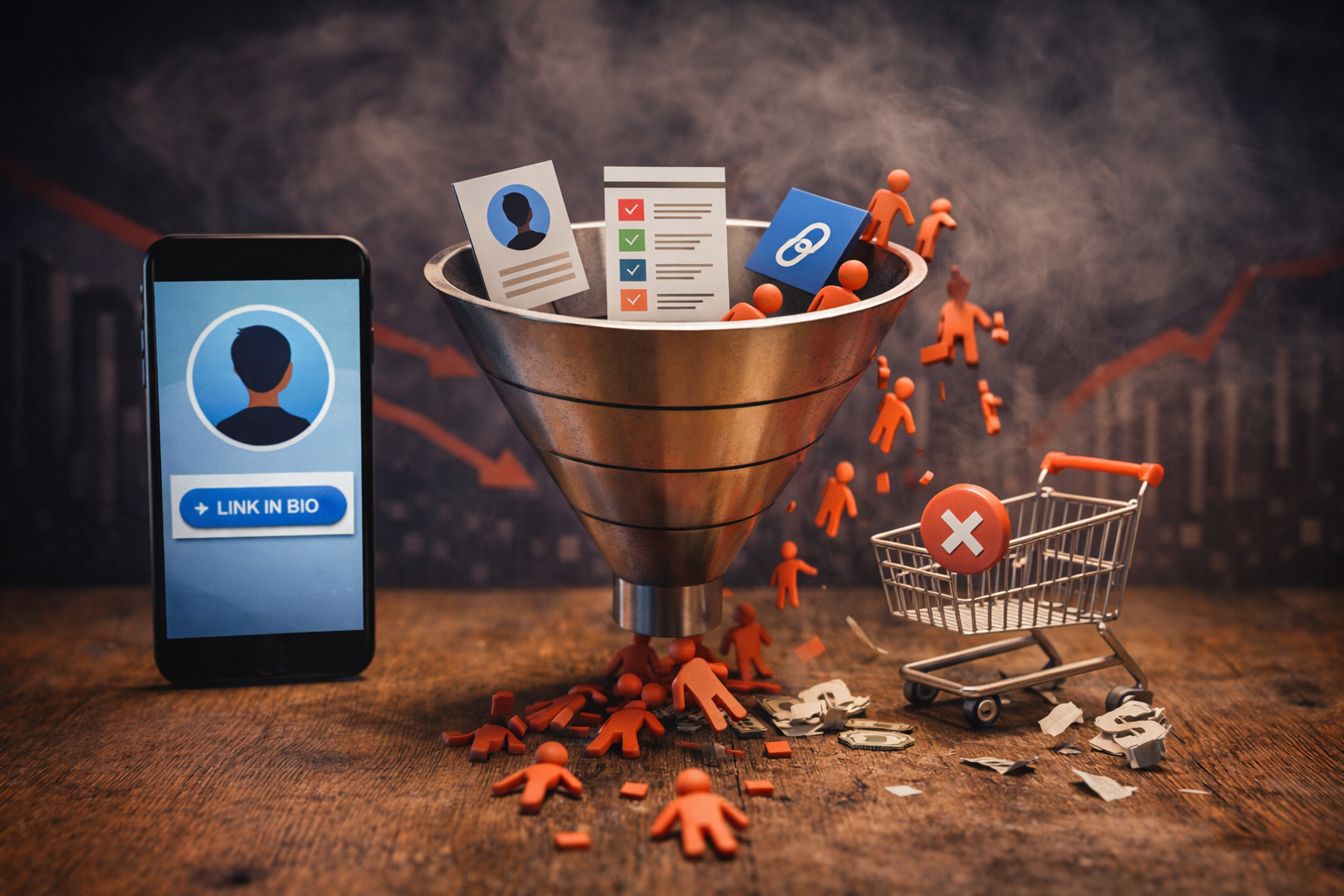 link in bio conversion funnel showing user drop-off and lost conversions