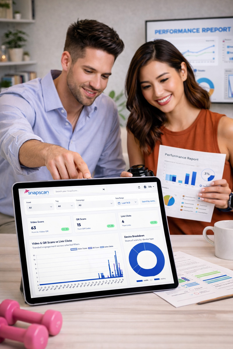 Marketing professional analyzing campaign performance dashboard to optimize client results